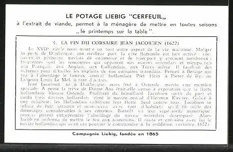 Sammelbild Liebig, Serie: Amiraux et Corsaires Belges, No. 4, la Fin du Corsaire Jean Jacobsen 1622