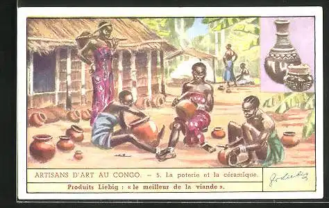 Sammelbild Liebig, Serie: Artisans d'Art au Congo, No. 5, La poterie et la céramique