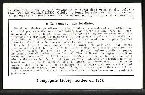 Sammelbild Liebig, Serie: Artisans d'Art au Congo, No. 2, la vannerie, non localisée