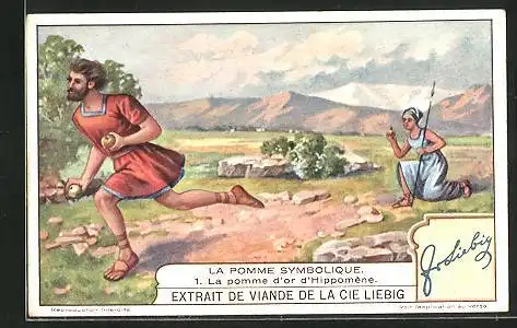 Sammelbild Liebig, Serie: La Pomme symbolique, No. 1, la pomme d'or d'Hippodrome