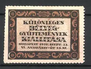 Reklamemarke Budapest, Különleges Bélyeg-Gyüjtemények Kiállitása 1921