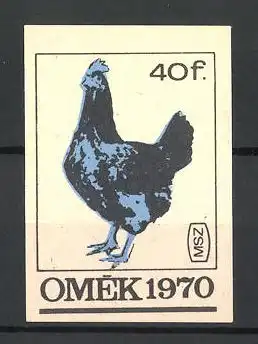 Reklamemarke Omék, Ausstellung 1970, Ansicht eines Hahns