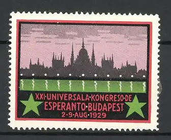 Reklamemarke Budapest, XXI. Universala Kongreso Esperanto 1929, Stadtsilhouette und Sterne