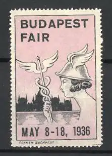 Reklamemarke Budapest, Fair 1936, Hermes blickt zur Stadt