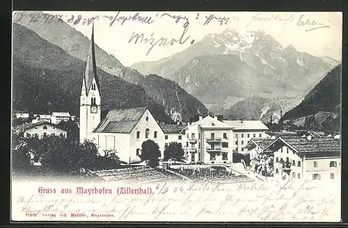 AK Mayrhofen / Zillerthal, Teilansicht mit Kirche