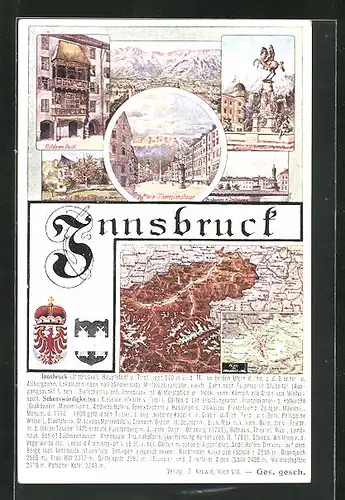 AK Innsbruck, Goldenes Dachl, Landkarte, Maria-Theresien-Strasse