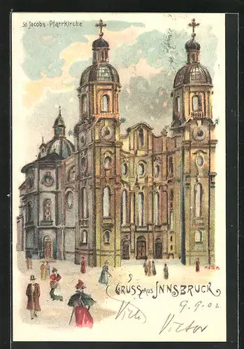 Künstler-AK Innsbruck, St. Jacobs Pfarrkirche
