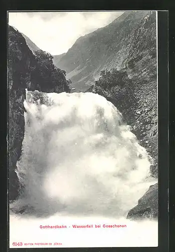 AK Gotthardbahn, der Wasserfall bei Goschenen