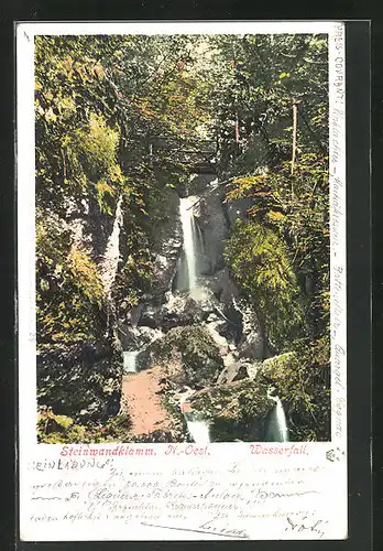 AK Steinwandklamm, Blick auf den Wasserfall im Wald