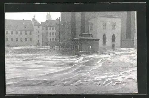 AK Hochwasser, Nürnberg am Obstmarkt am 05.02.1909