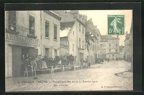 AK Hochwasser, Chalon-s-Saone, Inondations des 24 et 25 Janvier 1910, Rue d`Uxelles