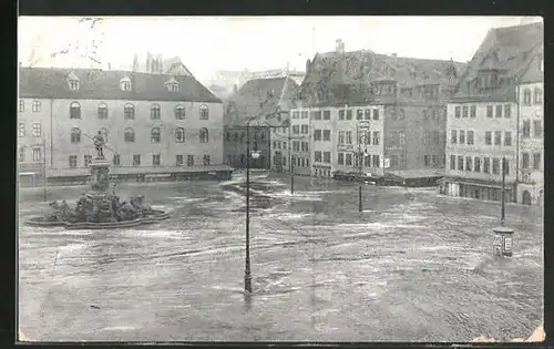 AK Hochwasser, Nürnberg, der überflutete Hauptmarkt am 5. Februar 1909