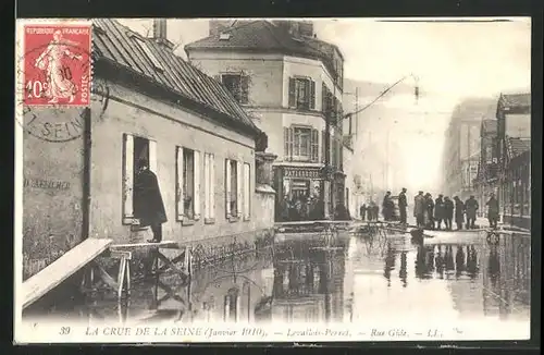 AK Hochwasser, Inondations, La Crue de la Seine, Levallois Perret, Rue Gide