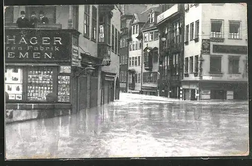 AK Hochwasser, Nürnberg am 05. Februar 1909, Blick in die Plobenhofstrasse