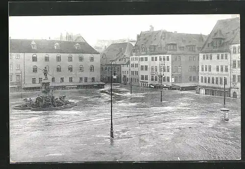 AK Hochwasser Nürnberg am 05. Februar 1909, der Brunnen auf dem Hauptmarkt