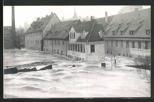 AK Hochwasser Nürnberg am 05. Februar 1909, Agnesbrücke und Wildbad