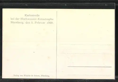 AK Hochwasser Nürnberg am 05. Februar 1909, in der Karlsstrasse