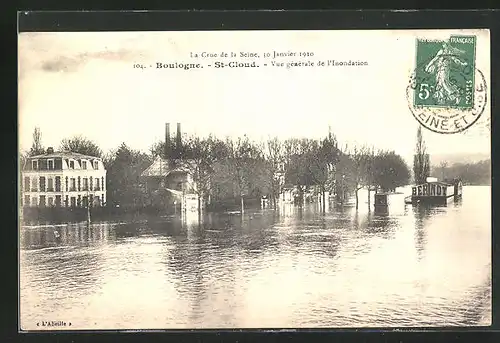 AK Hochwasser, Boulogne St-Cloud, Vue generale de l`Inondations, La CXrue de la Seine