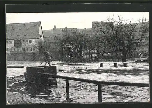 AK Hochwasser Nürnberg am 05. Februar 1909, Hinter der Insel Schütt mit Schaffscher Insel