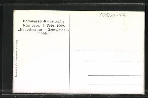 AK Hochwasser Nürnberg am 05. Februar 1909, Hauseinsturz - Kleinweidenmühle