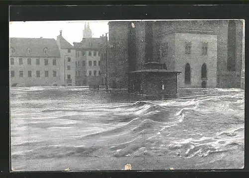 AK Hochwasser Nürnberg am 05. Februar 1909, am überfluteten Obstmarkt