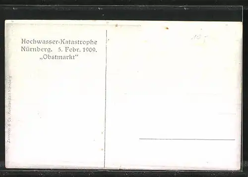 AK Hochwasser Nürnberg am 05. Februar 1909, am überfluteten Obstmarkt