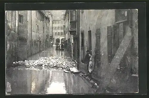 AK Hochwasser Nürnberg am 05. Februar 1909, Schäden ind er Spitalgasse