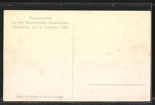 AK Hochwasser Nürnberg am 05. Februar 1909, ein Boot in der Tucherstrasse