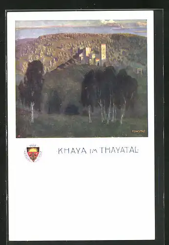 Künstler-AK Deutscher Schulverein Nr. 268: Khaya im Thayatal, Blick zur Burg auf dem Berg