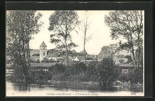AK Vincelles, L`Yonne et le Village, L`Eglise