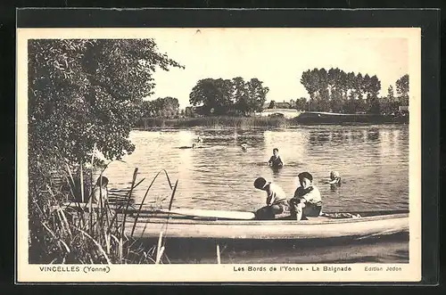 AK Vincelles, Les Bords de l`Yonne, la Baignade