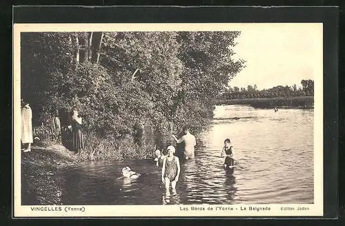 AK Vincelles, Les Bords de l`Yonne, La Baignade, Kinder baden im Fluss