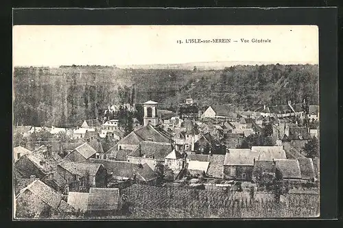 AK L`Isle-sur-Serein, Vue generale, Blick auf den Kirchturm