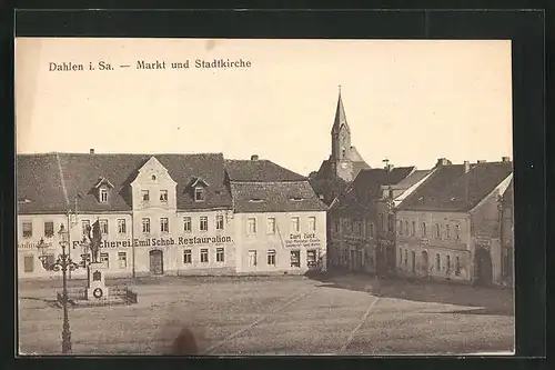 AK Dahlen i. Sa., Markt und Stadtkirche