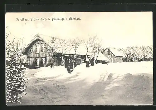AK Braunlage, am Forsthaus Brunnenbach, Szene im Schnee