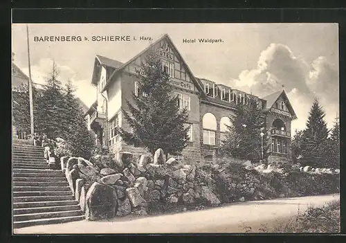 AK Schierke-Barenberg im Harz, Treppenaufgang am Hotel Waldpark