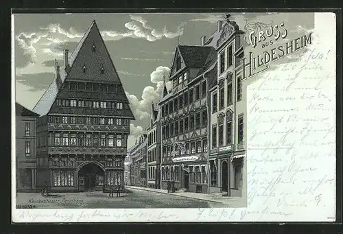 Lithographie Hildesheim, am Knochenhauer Amtshaus