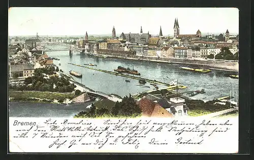 AK Bremen, Blick über die Weser und die Stadt
