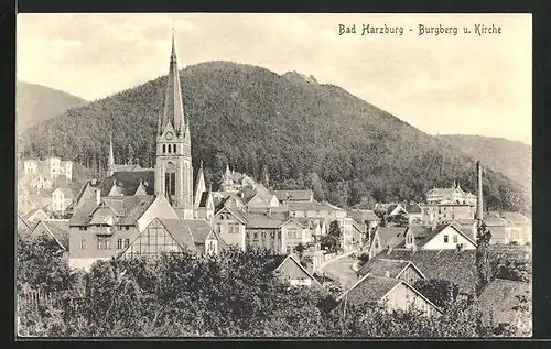 AK Bad Harzburg, Blick auf den Burgberg und die Kirche