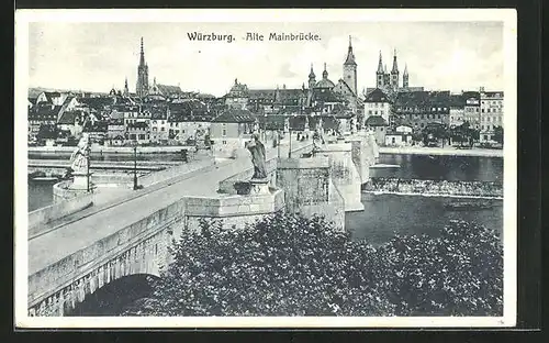 AK Würzburg, auf der alten Mainbrücke, Stadtblick