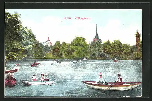 AK Köln-Neustadt, Ruderboote auf dem Teich im Volksgarten