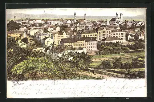 AK Zittau, Blick vom Feld auf die sächsische Stadt