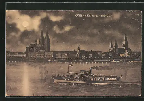 AK Köln am Rhein, ein Dampfer am Kaiser Friedrich Ufer, Blick zum Dom
