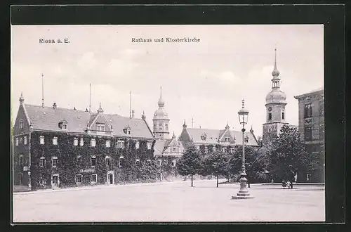 AK Riesa i. Sa., die Klosterkirche und das Rathaus