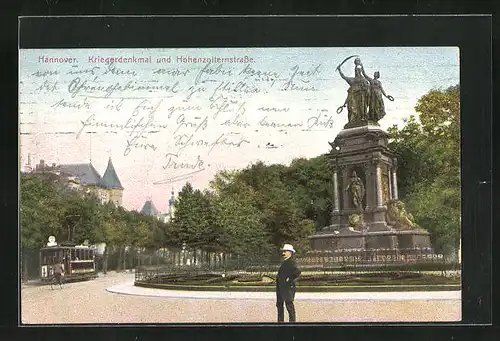 AK Hannover, Kriegerdenkmal und Hohenzollernstrasse