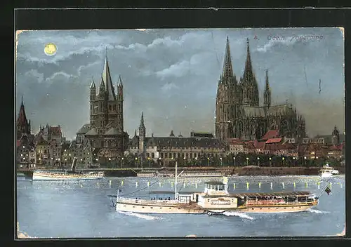 AK Köln am Rhein, Blick vom Flussdampfer zum Dom