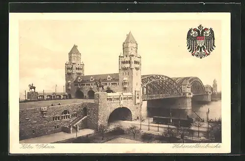 AK Köln am Rhein, an der Hohenzollernbrücke, der Wappenadler