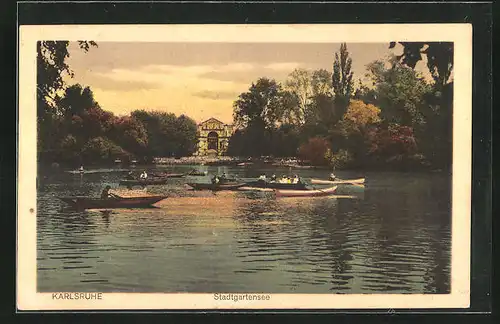 AK Karlsruhe, Ruderboote auf dem Stadtgartensee