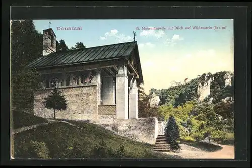 AK Leibertingen / Donautal, St. Mauruskapelle mit Blick auf Wildenstein