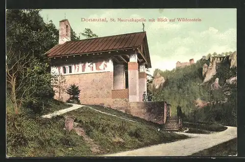 AK Leibertingen / Donautal, St. Mauruskapelle mit Blick auf Wildenstein